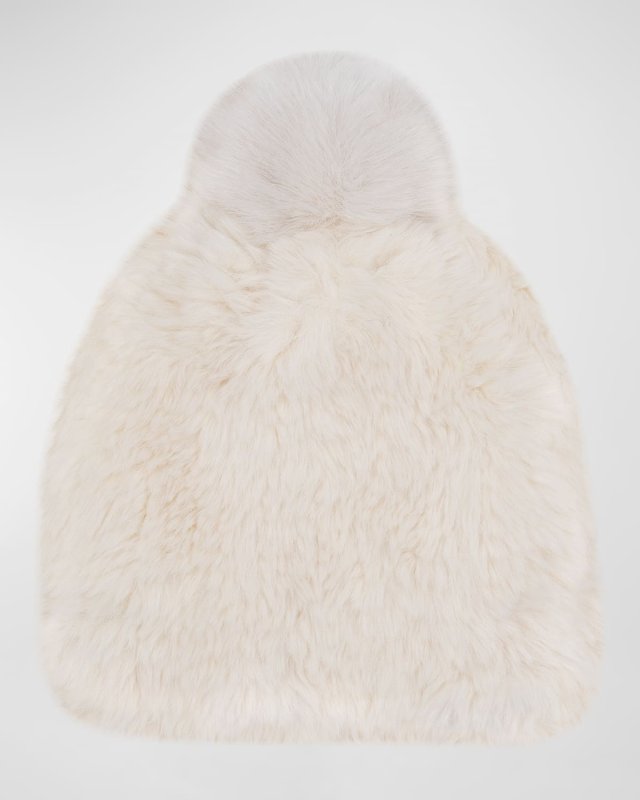 Faux Rex Rabbit Fur Beanie With Pom